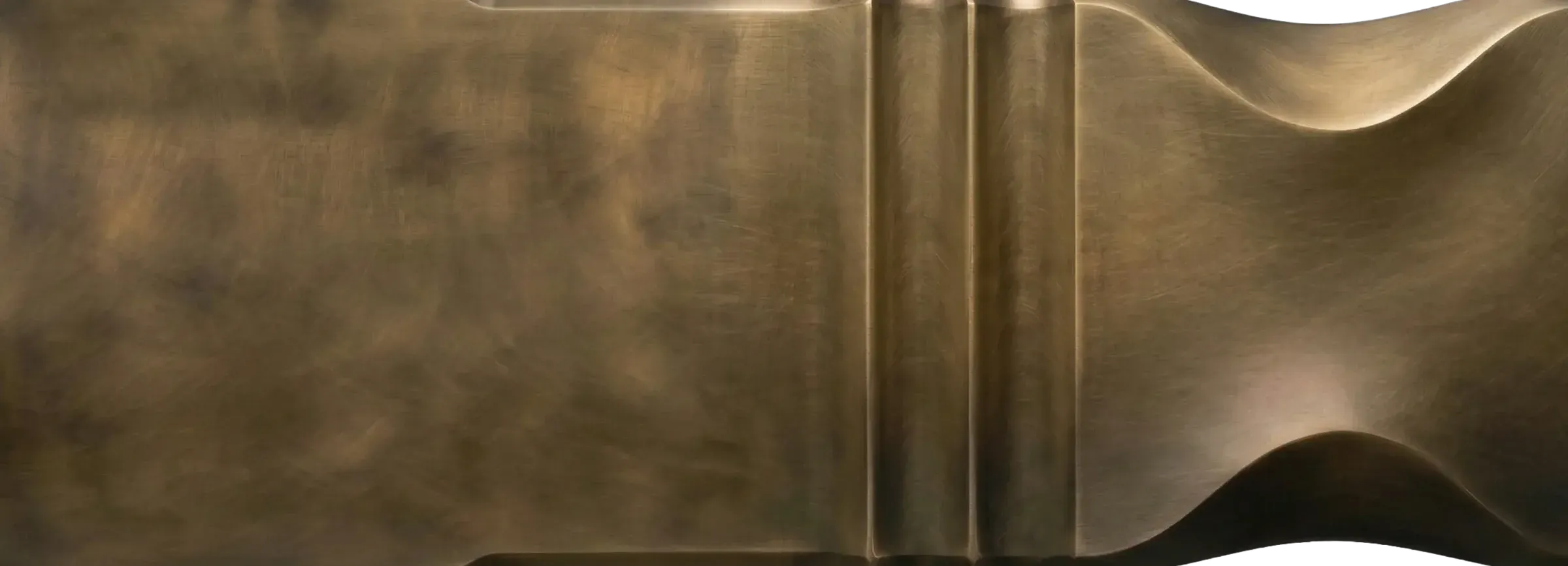 Smoked Patina Brass finish sample with warm aged brass tone, dark patina movement, soft sheen, and hand-worked brushed texture